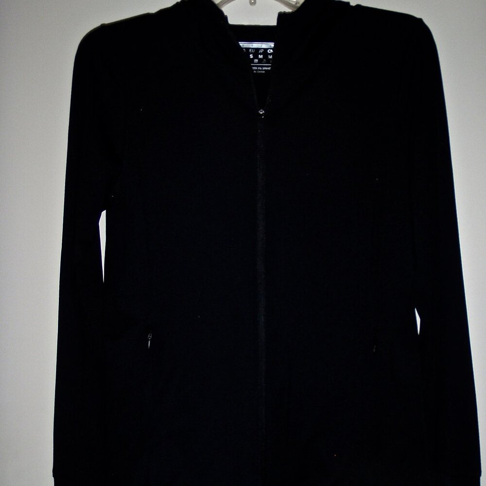 WOMEN'S  YOGA STRETCH BREATHABLE ZIPPERED HOODED JACKET BLACK SIZE S